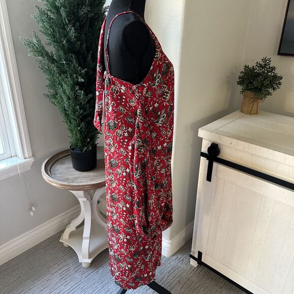 New Making the Cut S3 Ep5 Floral Sash Wrapped Midi Dress Draped Size Medium Red - Picture 6 of 14